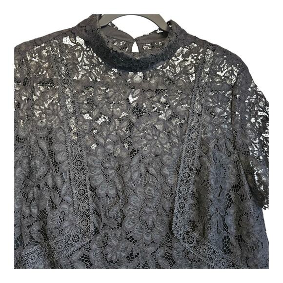 Laundry by Shelli Segal Womens M Lace Top Black Collar S/S Back Keyhole Closure - Picture 3 of 10